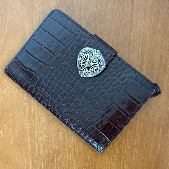 Brighton Handbags - Vintage Brighton Brown Crocodile Embossed Wallet with silver heart clasp